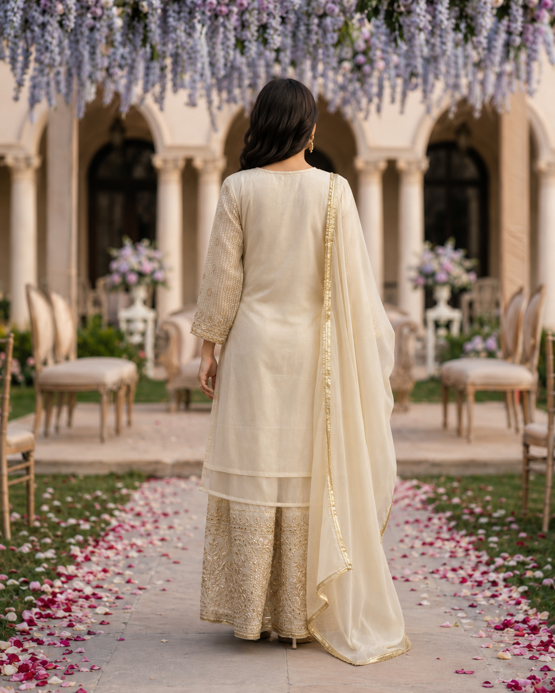 Ivory Gold Mirror Sharara Set